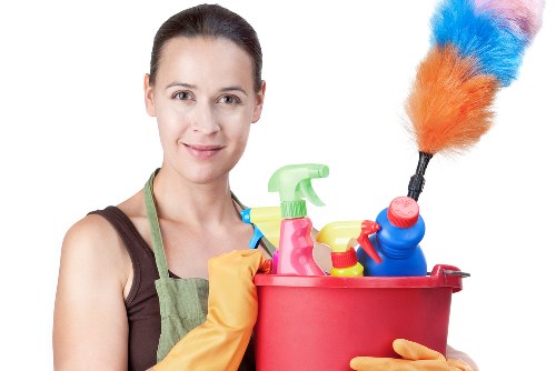 Professional deep cleaning team preparing safety equipment in Canary Wharf