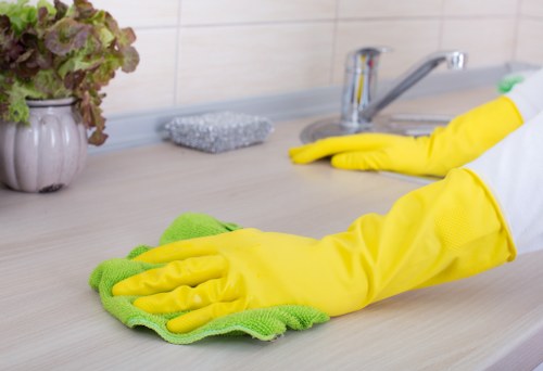 Local cleaner tidying a kitchen in Canarywharf