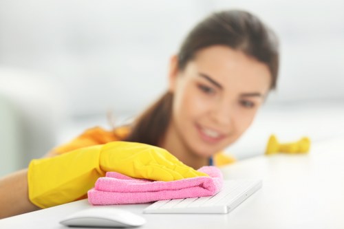 Carpet cleaner working in a Canary Wharf apartment interior