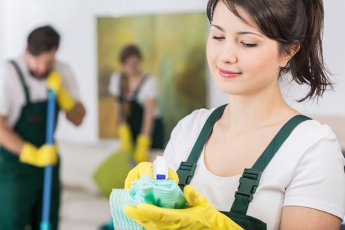 Local deep cleaning team working in a Canary Wharf residential building
